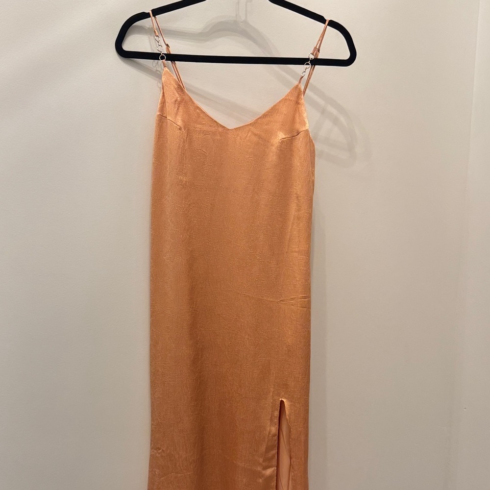 Sage Satin Slip Midi Dress in Peachy Orange